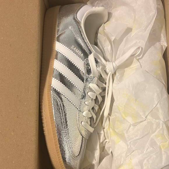 adidas Shoes - Adidas Samba Metallic Silver and White Sneakers